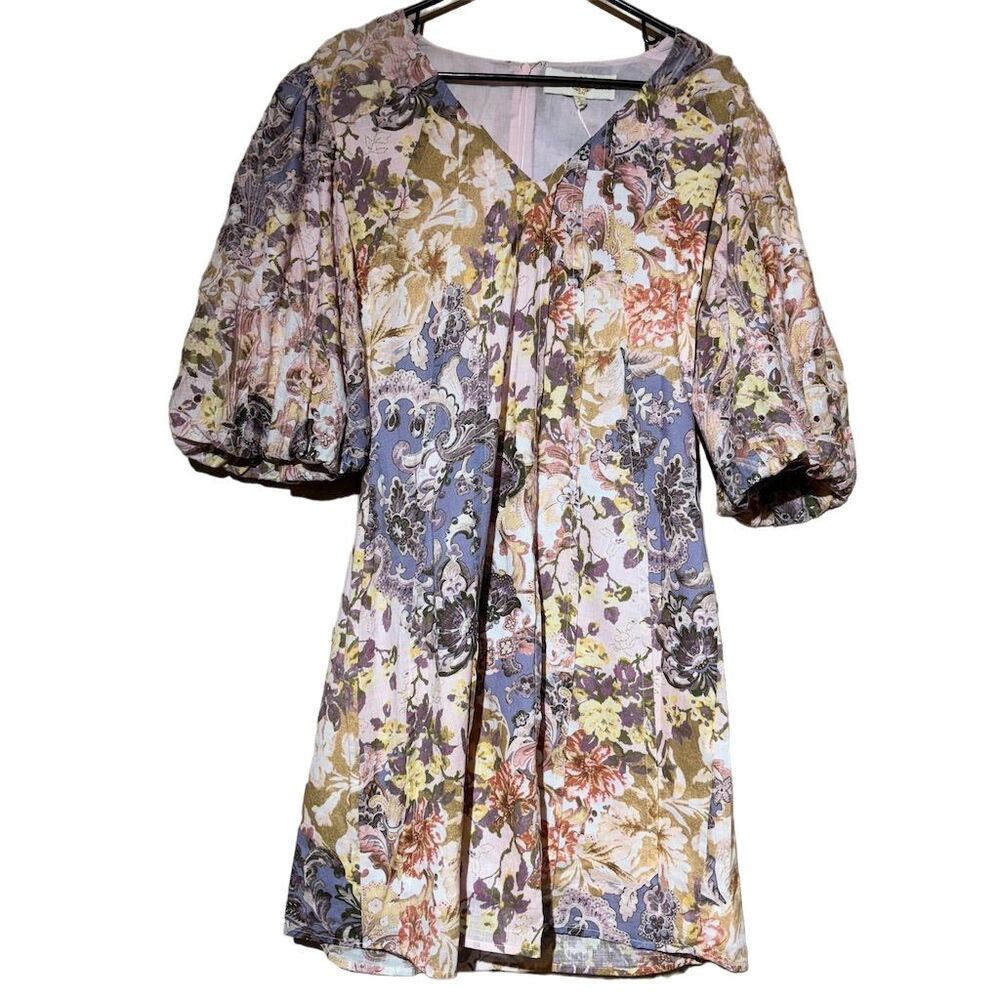 Anna Cate Weatherly Dress Size S Floral Knee Length V-Neck Puff Sleeve - Picture 2 of 7